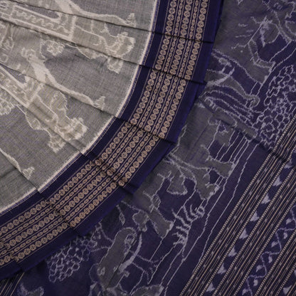 Handloom Grey Sambalpuri Cotton Saree with Blue border