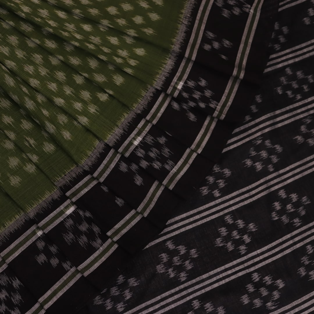 Handloom Green Sambalpuri Cotton Saree with Black border
