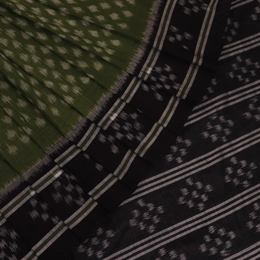 Handloom Green Sambalpuri Cotton Saree with Black border