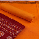Bomkai cotton dress material blouse piece in maroon, featuring a subtle butta pattern.