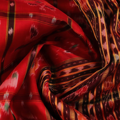 Red and black silk Khandua saree with Nabakothi pattern, styled or draped view showing the overall look.