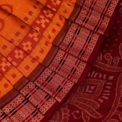 Handloom Yellow Sambalpuri Cotton Saree with Maroon border