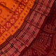 Full view of a vibrant yellow cotton Sambalpuri saree with maroon motifs and intricate border design