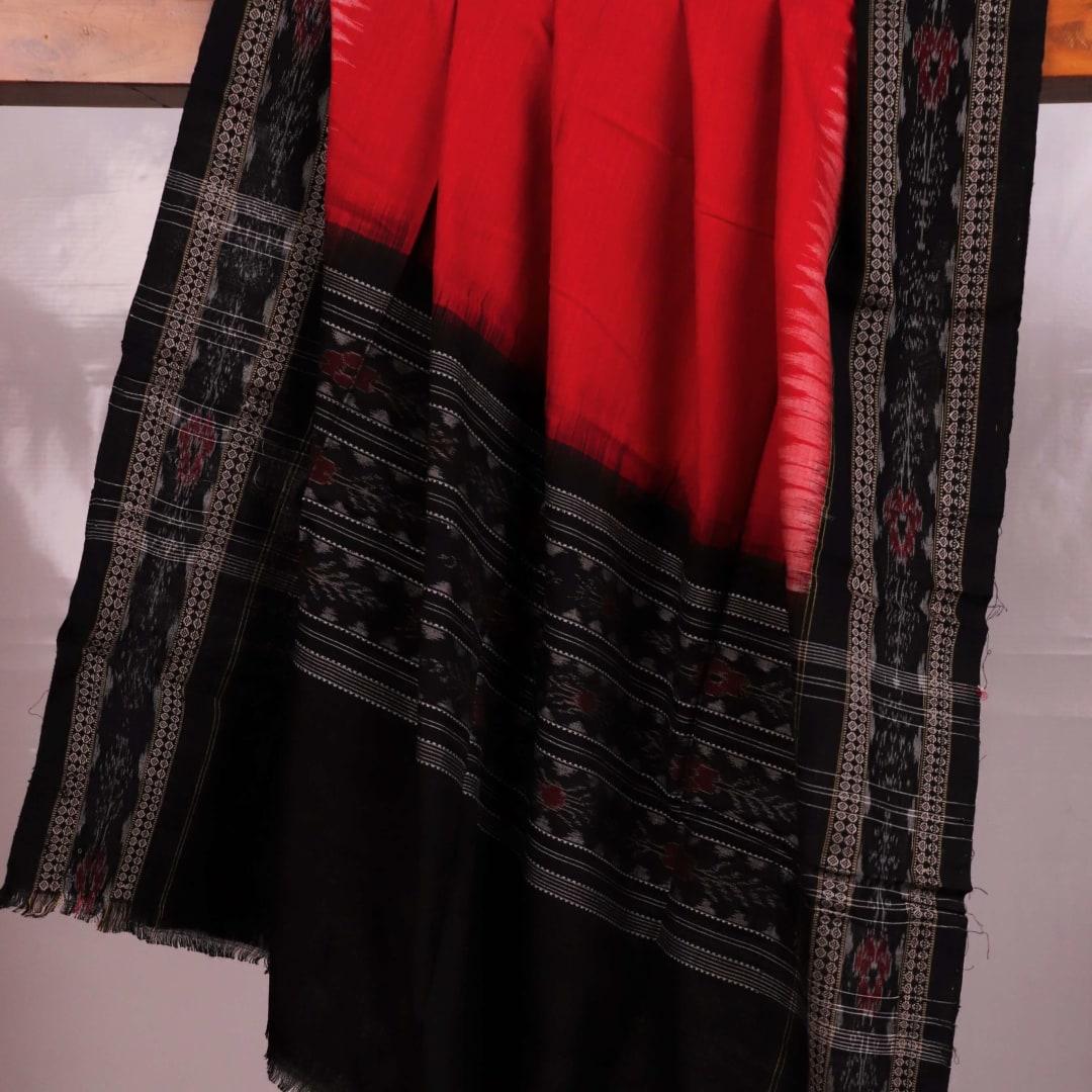 Handloom Red Sambalpuri Cotton Dupatta with Black border