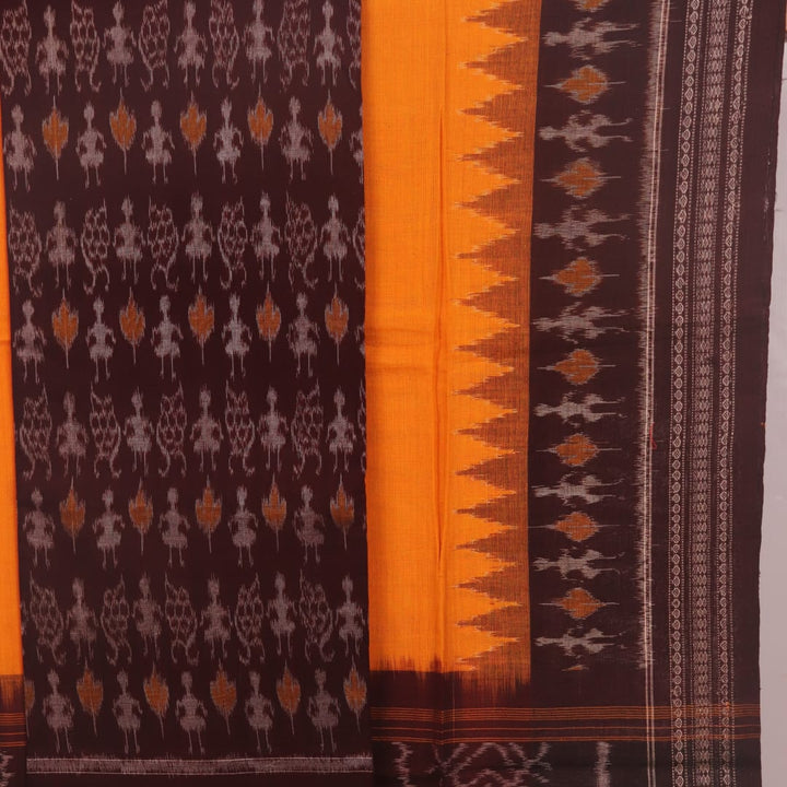 Detail of maroon and yellow Sambalpuri cotton dress material's blouse piece with motifs.