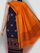Detailed view of the matching blue and black Bomkai Cotton dress material blouse piece.
