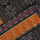 Full layout of the brown and black Sambalpuri cotton saree displaying the complete body and pallu design.
