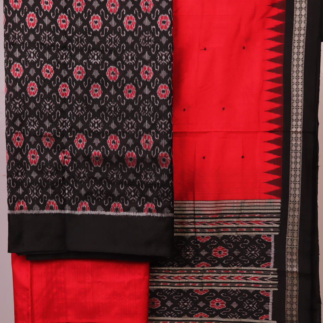 Sambalpuri Silk Blouse Piece in Black and Red with Motifs