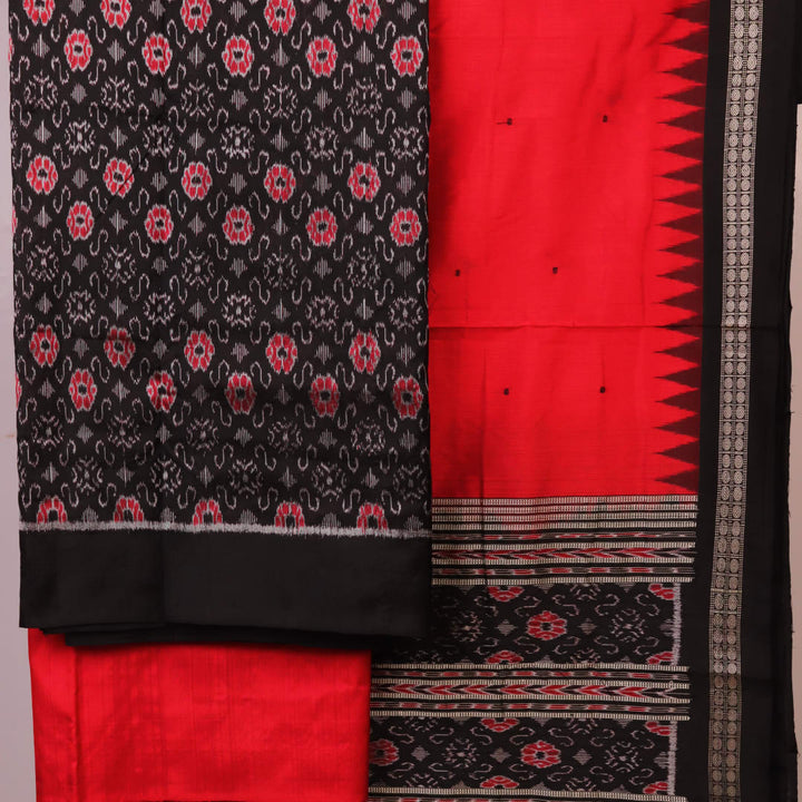 Sambalpuri Silk Blouse Piece in Black and Red with Motifs