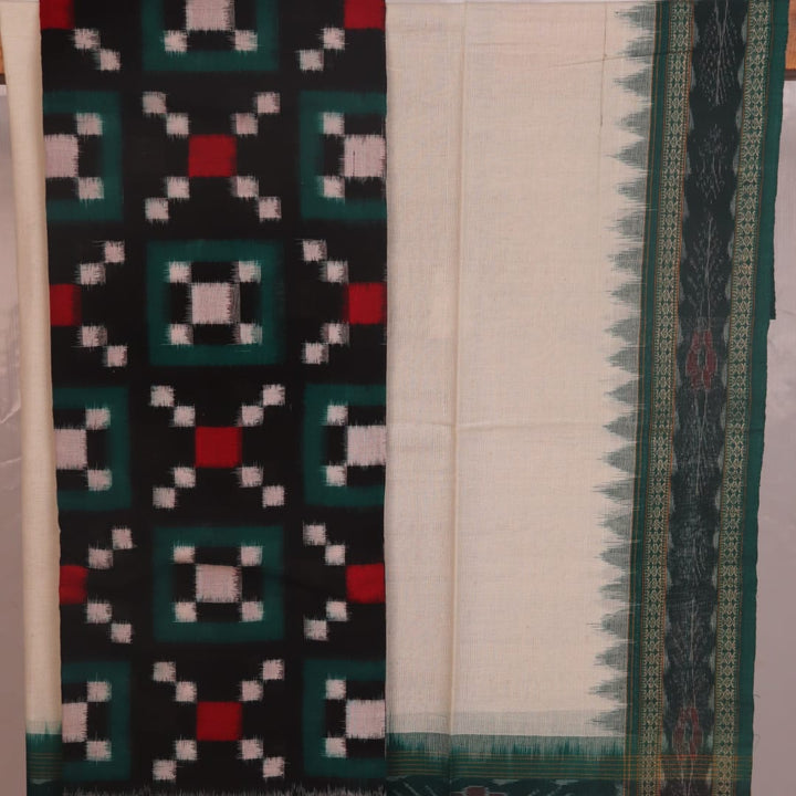 Detail of blouse piece for a Black and White Sambalpuri Cotton Pasapalli Dress Material.