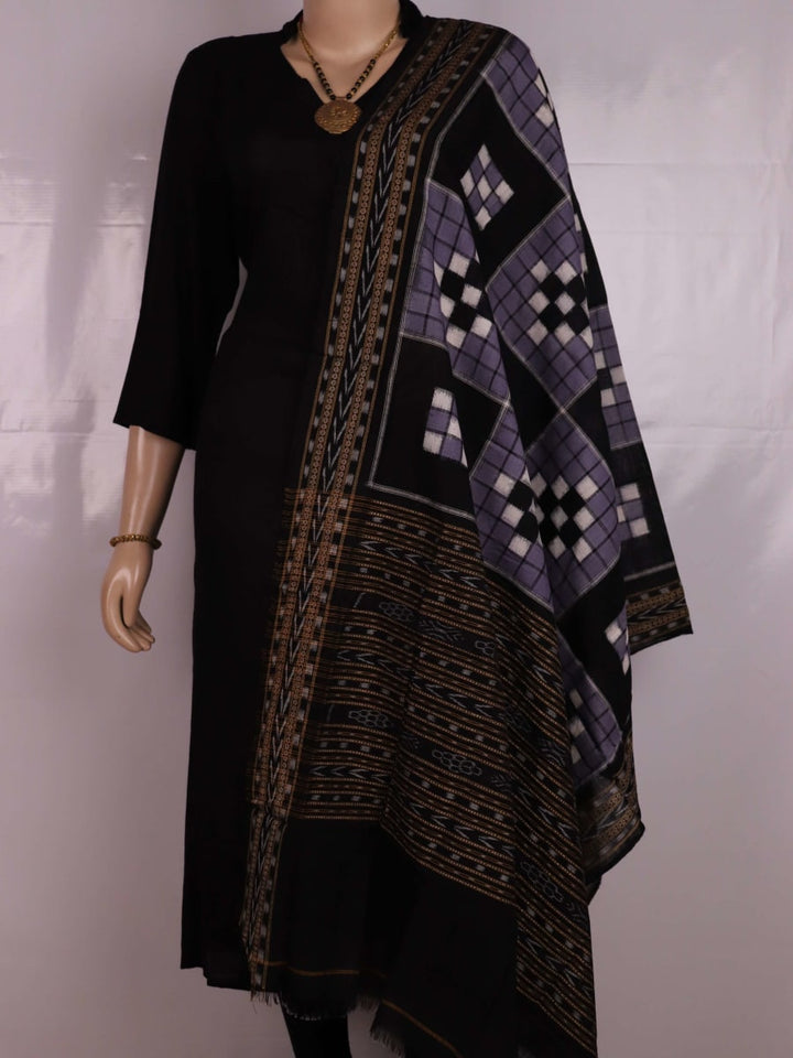 Grey and Black Pasapalli Cotton Sambalpuri Dupatta elegantly styled