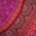 Full length view of the pink and red Sambalpuri cotton saree displaying the complete motif design.