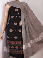 Detailed view of the matching black and grey Bomkai Cotton blouse piece with subtle weave pattern.