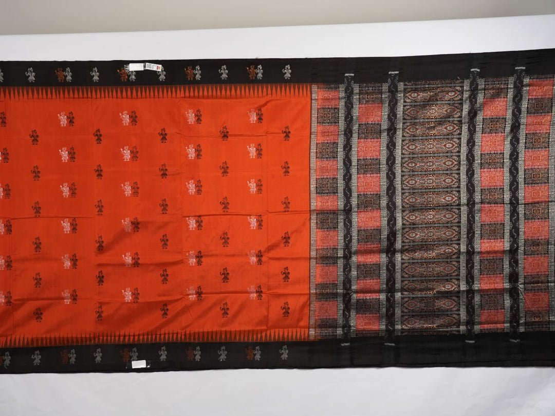 Ultra close-up of Bomkai Silk Saree fabric, revealing intricate handloom texture and butta weave details.