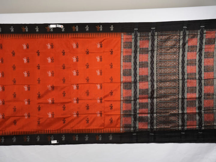 Ultra close-up of Bomkai Silk Saree fabric, revealing intricate handloom texture and butta weave details.