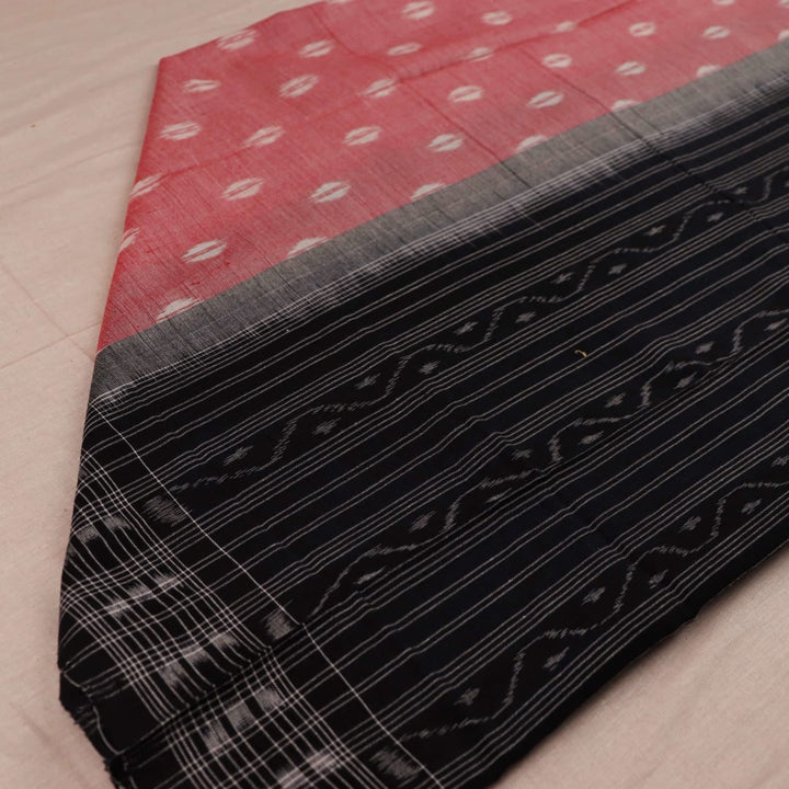 Multi-colored Sambalpuri cotton dupatta styled with black motifs.