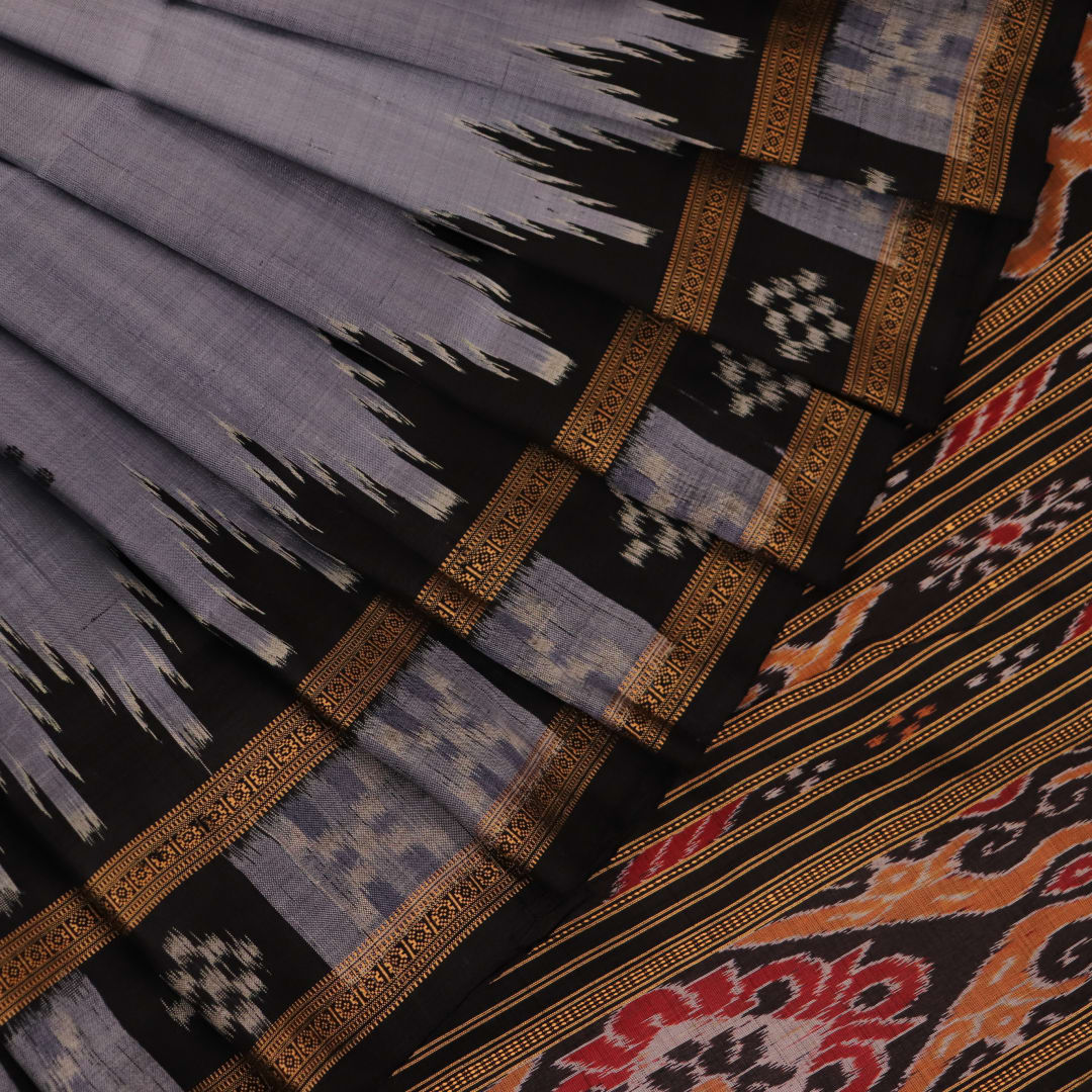 Handloom Grey Khandua Silk Saree with Black border