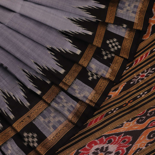 Grey Butta Khandua Silk Saree with Black Border P39-19-05362