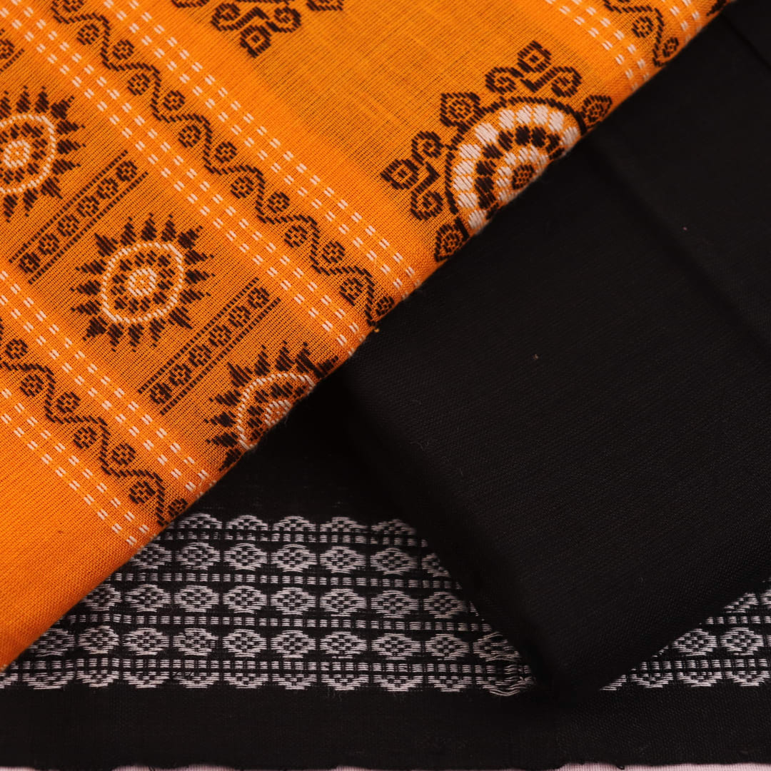 Coordinating black blouse piece for Bomkai Cotton Dress Material with subtle woven details.