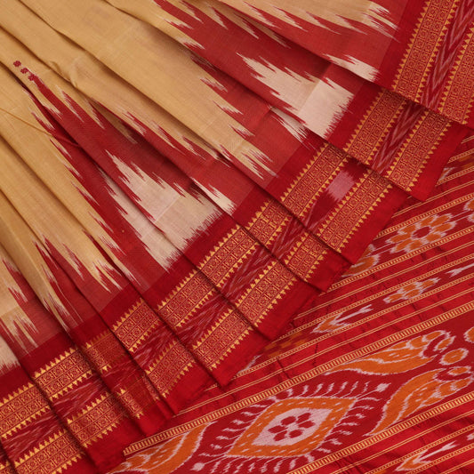Saree styling: Cream Khandua silk saree with maroon butta pattern draped elegantly.