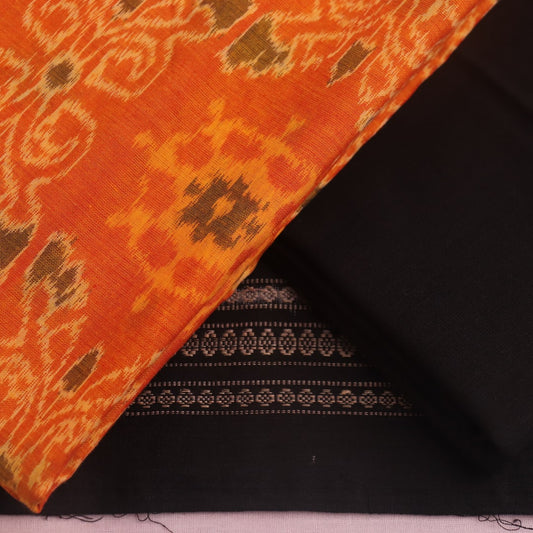 Blouse piece of yellow and black Sambalpuri cotton dress material with motifs.