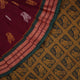 Full layout of the maroon and green Bomkai cotton saree showing the complete body and pallu design.