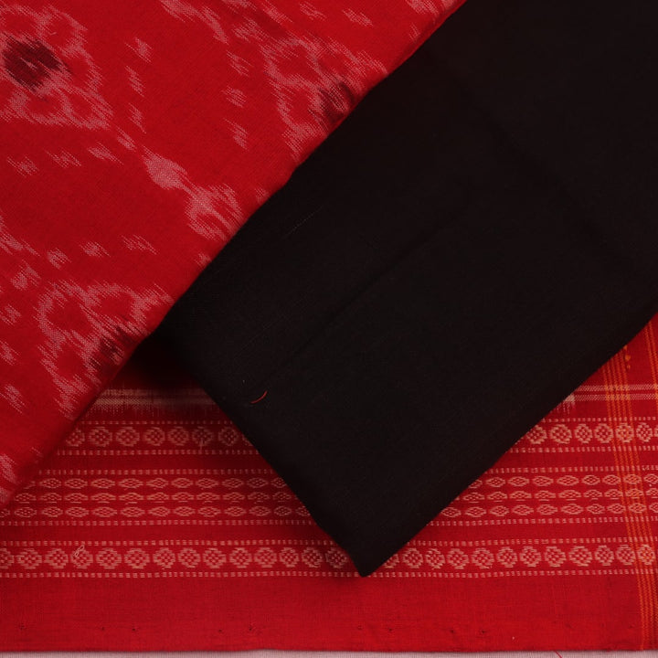 Detail of red and black motif Sambalpuri cotton dress material blouse piece.