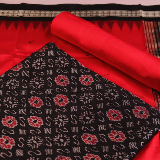 Black Sambalpuri Silk Dress Material with Red Border