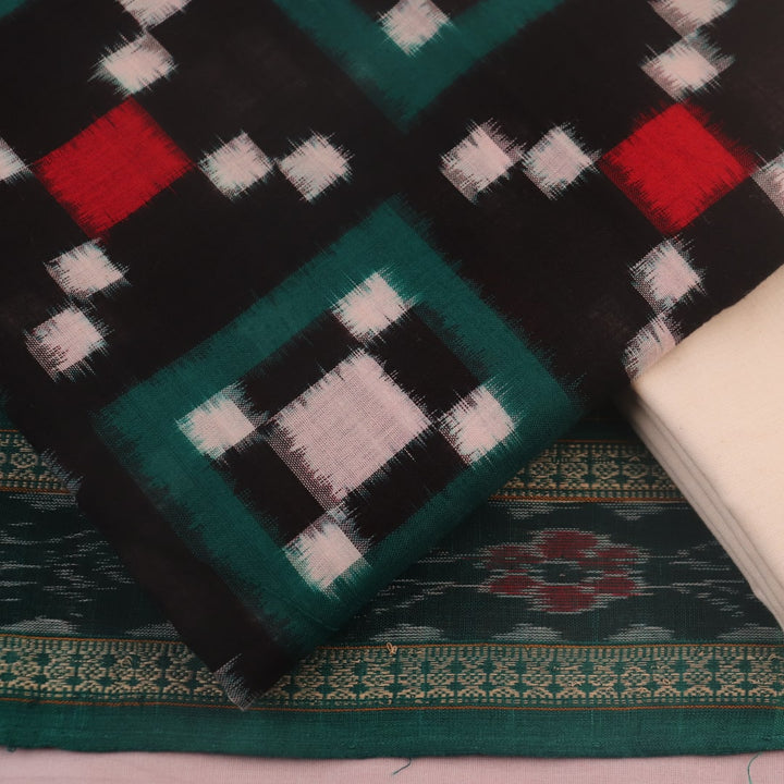Detail of blouse piece for a Black and White Sambalpuri Cotton Pasapalli Dress Material.