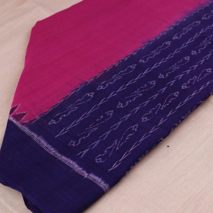 Pink and Blue Cotton Sambalpuri Dupatta elegantly draped