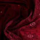 Full view of a maroon and pink cotton Bomkai saree featuring a butta pattern.