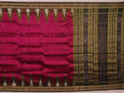 Magenta Khandua silk saree styled; green blouse accentuates the butta pattern and rich drape.