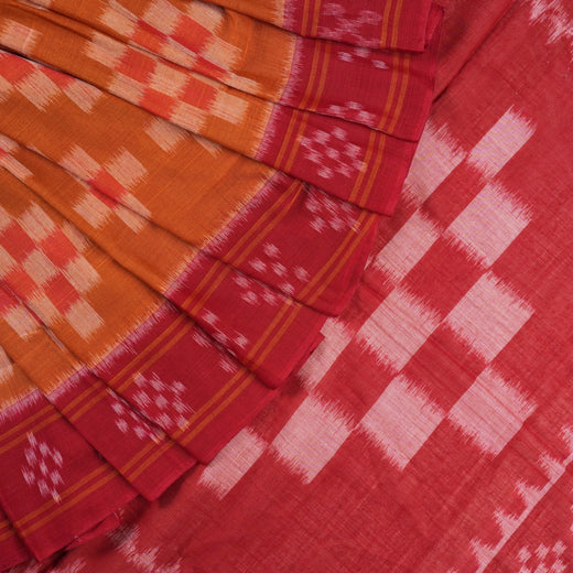 Brown Sambalpuri Cotton Saree with Maroon Border P69-09-06048