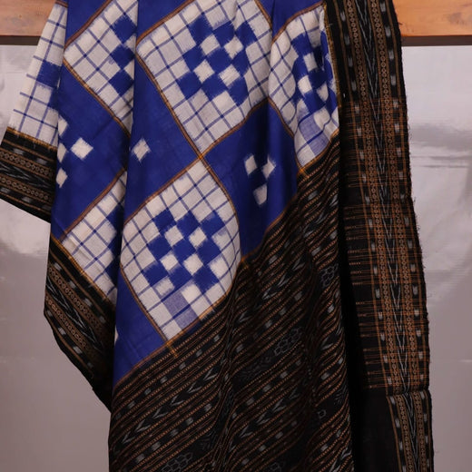 Blue Pasapalli Sambalpuri Cotton Dupatta with Black Border B10-10-05502