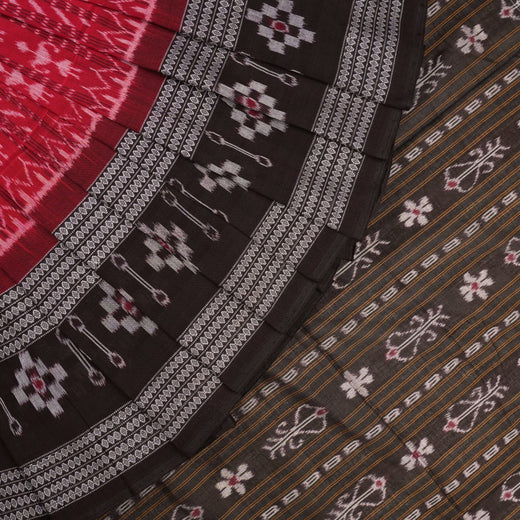 Red Sambalpuri Cotton Saree with Black Border P70-12-06070