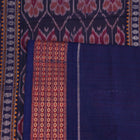 Red Bomkai cotton saree with purple butta pattern, displayed full length.