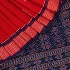 Red Bomkai cotton saree with purple butta pattern, displayed full length.