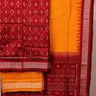 Maroon and Yellow Sambalpuri Silk Dress Material blouse piece with motifs.