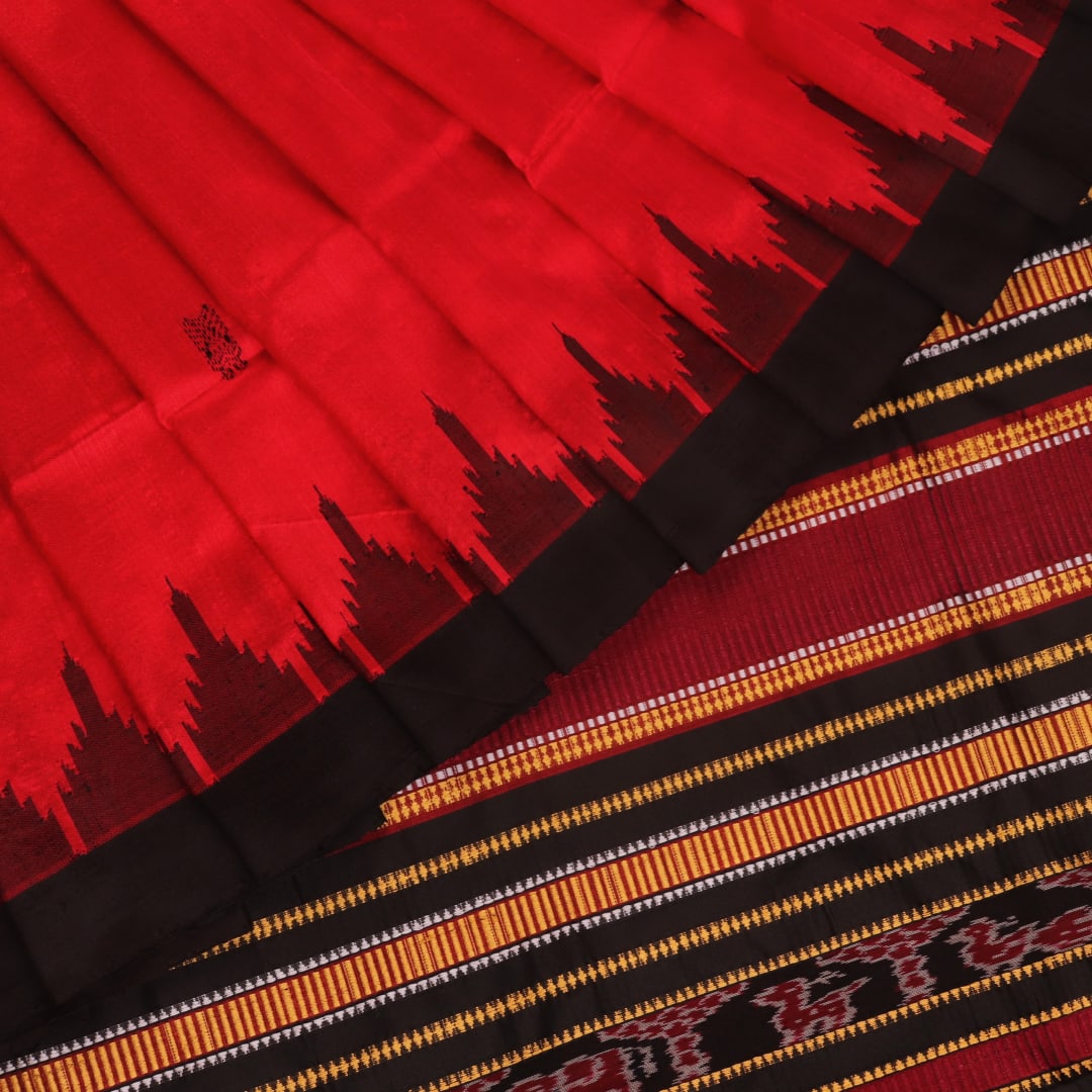 Handloom Red Sambalpuri Silk Saree with Black border