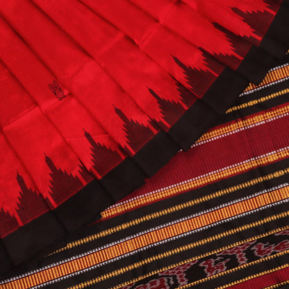 Handloom Red Sambalpuri Silk Saree with Black border