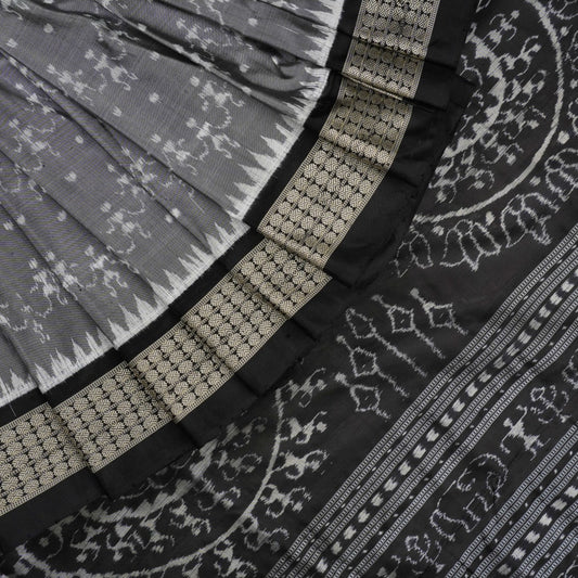 Handloom Grey Sambalpuri Silk Saree with Black border
