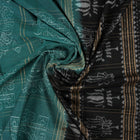 Full layout of the green and black Sambalpuri cotton saree showcasing the pallu and body patterns.