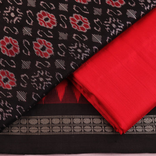 Sambalpuri Silk Blouse Piece in Black and Red with Motifs