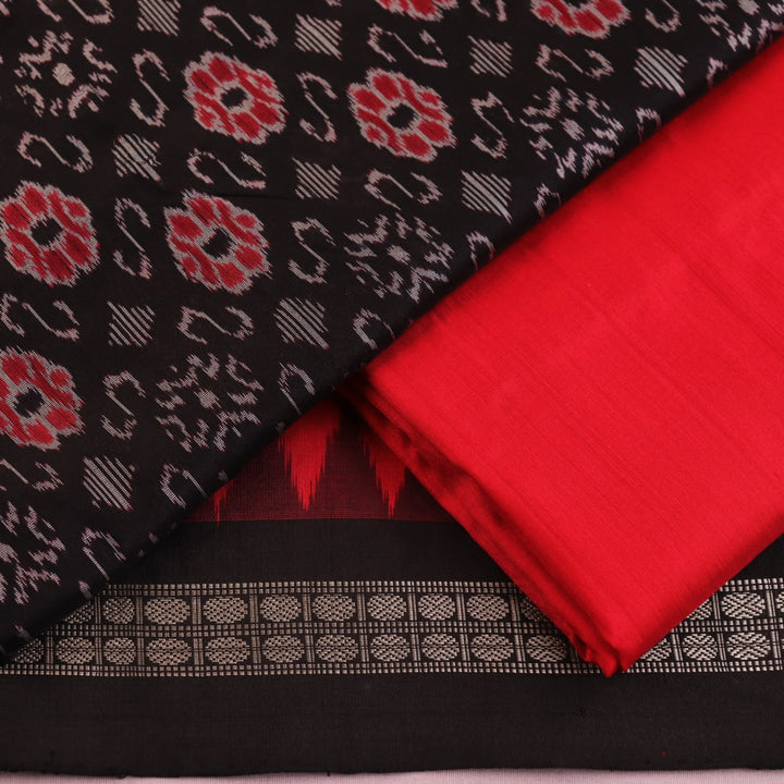 Sambalpuri Silk Blouse Piece in Black and Red with Motifs