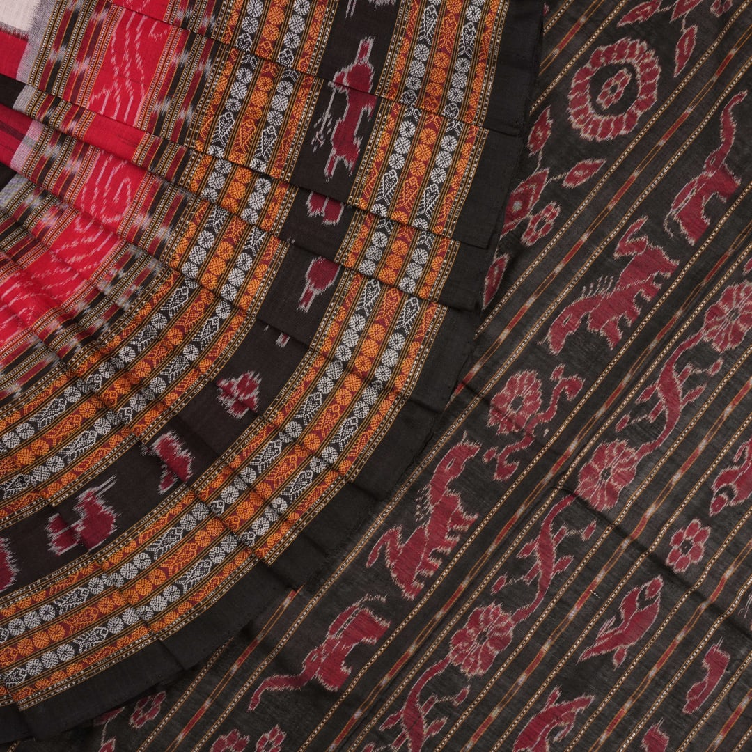 Handloom Maroon Sambalpuri Cotton Saree with Black border