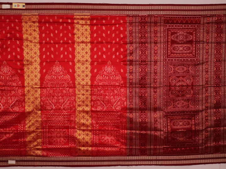 Close-up showcasing the fine texture of the silk material used in the Sambalpuri saree.