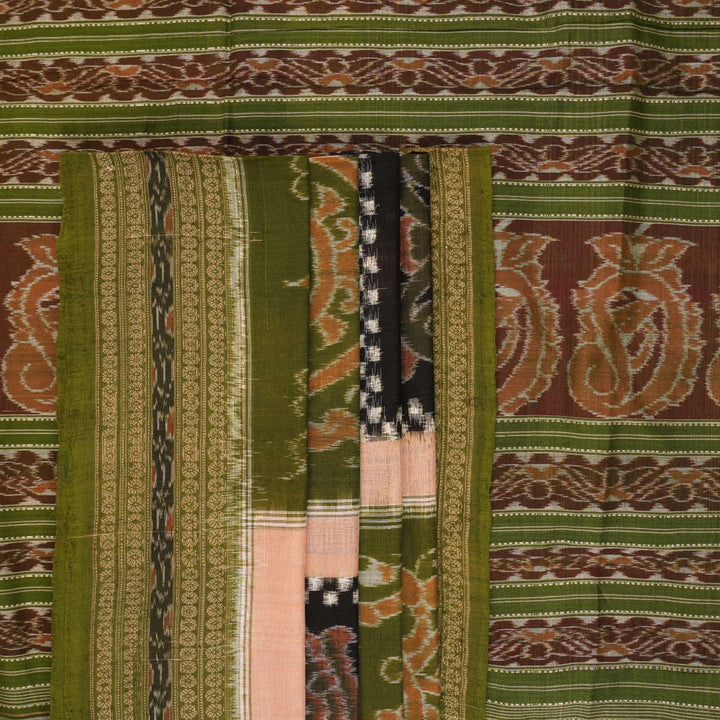 Model draped in a green Pasapalli Sambalpuri cotton saree, showcasing traditional Odisha handloom style.