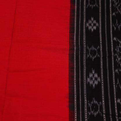 Sambalpuri Cotton Dupatta in Red and Black, with a plain pattern, draped for styling.