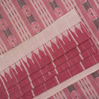 Full length view of a white and multi-color striped Sambalpuri cotton saree showing the complete design.
