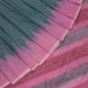 Full view of a plain handloom Sambalpuri cotton saree in green and peach.